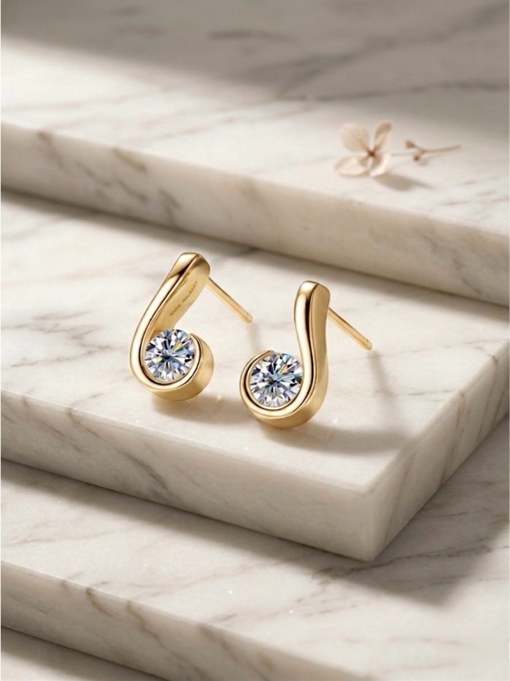 S925 Minimalist Moissanite Music Note Studs Earrings - Picture 2 of 6